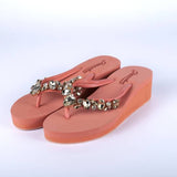 WOLOONG Women's Rhinestone Platform Flip-flops Summer Outdoor Fashion Korean Style Slippers