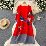 Fashion printed pleated dress  spring and summer new Popular style niche design sense loose large size skirt