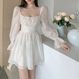 woloong  Pink Sweet Elegant Princess Dress Women Casual Korean Slim Long Sleeve Fairy Dress Female Backless Design Vintage Dress New