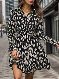 New  Hot Trade 2025 Women's Clothing popular Summer Lapel Three Button Long Sleeve Leopard Print Dress