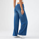 2025 new denim wide-leg pants women's high waist and thin multi-pocket straight loose cat beard horse Liu  casual pants