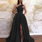 spring new  Popular trade  New new sexy split-ended slanted shoulder dress long dress evening dress women