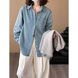 2025  Spring New 2025n Embroidery Design Sense Heavy Industry Long Sleeve Solid Color Denim Jacket Top 22335