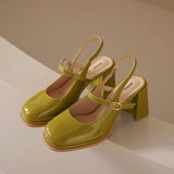 woloong Women's Toe High Round Fashion Fairy Patent Heels