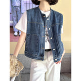 2025  spring new Korean version round neck design sense casual breasted sleeveless fashion versatile vest jacket 1925