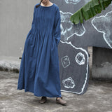 Shan Qian Nianyi, design sense, spring and autumn cotton and linen retro literature and art loose and thin handmade organ pleated robe dress