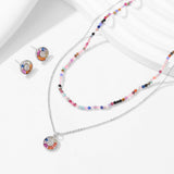 2025 Summer Rainbow Color Beaded Stacked Belt Necklace Set Light Luxury Niche Clavicle Chain Neck Chain Versatile Girl Heart Accessories