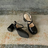 woloong Women's Square/round Head French Style Mary Jane Retro Mid Heels