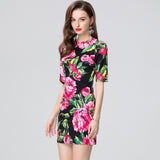 early spring new fashionable and elegant flower printing mini dress temperament slim and thin medium and long skirt