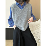 2025  spring new Korean lazy sleeveless v-neck design sense thin knitted vest 2482-1