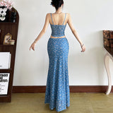2025 style  spring new women's clothing sweet and versatile fresh floral small vest long skirt skirt