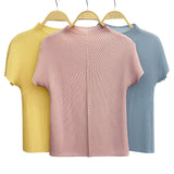 Miyake summer new fish scale pleated top design sense simple short-sleeved crew neck top women solid color inner women