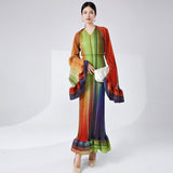 2025 Unique dress summer high sense design sense niche horn sleeve gradual change temperament elegant pleated dress long dress