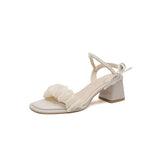 woloong Women's Fairy Style Bow Pleated Pearl Buckle Heels