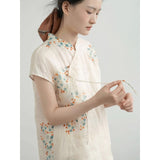 Summer  Chinese Zen digital printing stand-up collar cheongsam, Zen slim straight dress
