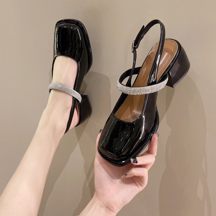WOLOONG Women's Retro Square Buckle Mary Jane Back Empty Heels