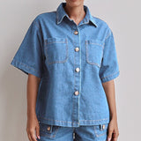 2025 Popular trade New  summer,  women's clothing casual retro loose shirt denim shorts set