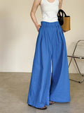 2025  summer new Korean loose high-waisted casual pants simple linen wide-leg pants drape 28106