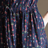 popular autumn new Mori-style printed stand-up collar loose base long-sleeved medium and long waist cotton and linen dress, women