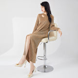 2025 Bronzing high-end dress high-end sense long-sleeved autumn new skirt split ends fashion temperament elegant dress long dress