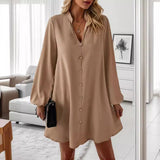 Popular trade 2025 women's clothing popular   spring and summer long-sleeved V-neck single-breasted loose dress