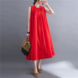 summer new Korean version loose large size fat MM retro literary sleeveless dress solid color commuter dress