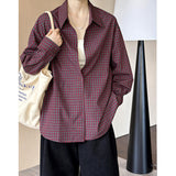 2025  2025 early spring new top retro casual style striped plaid loose loose shirt women 7386