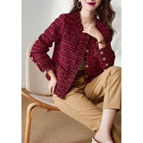 2025 59% wool small fragrant coat spring and autumn haute couture women's clothing  new short red tweed spring top