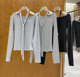 2025  spring new  streamer neck open shoulder design slanted shoulder sexy bottoming knitted sweater 9005-1