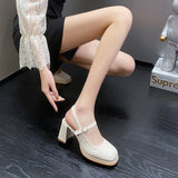 woloong Women's Toe High Round Fashion Fairy Patent Heels