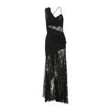 2025 style popular winter new women's clothing multi-level pleated design perspective lace slim dress