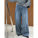 2025  spring new Korean version trend washed denim loose straight retro floor mopping trousers 33100