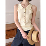 2025  spring new polo collar vest women's wear chic slim lapel sleeveless short top 061-1