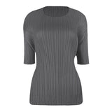 Miyake summer new Korean version simple basic solid color round neck pleated t-shirt slim and thin bottoming shirt top