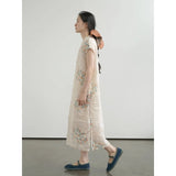 Summer  Chinese Zen digital printing stand-up collar cheongsam, Zen slim straight dress