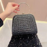 WOLOONG 2025 New New diamond-encrusted clutch bag, women's celebrity banquet bag, team rhinestone handbag, exquisite oblique span dinner bag