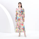 Women's Clothing  Early Spring - Holiday Style Suit Collar Long Sleeve Wide Pendulum Lace Floral Print Long Dress