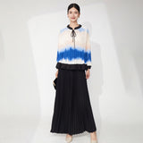 2025 suit women's summer two-piece set of advanced sense gradual change long-sleeved top versatile wide-leg pants women's clothing with a complete set