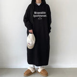 WOLOONG T-shirt skirt women's popular new autumn and winter popular casual dress velvet cotton Korean loose and thin letter long