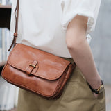 woloong Top Layer Leather Surface  New Fashion Shoulder Bag Large Capacity Crossbody Women's Bag Trendy All-Match Retro Messenger Women's Bag