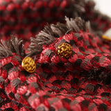 2025 Heavy Industry Premium Wool Xiaoxiangfeng Jacket Red Woven Tweed Thousand Birds Plaid Women's Autumn and Winter Short