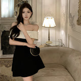 2025 Temperament celebrity birthday dress dress high-end light luxury niche robe high-end small dress one-word shoulder dress