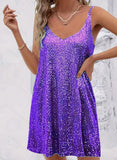 Popular spot  Popular trade nightclub high-end sense bead piece suspender dress loose fashion sexy V-neck skirt