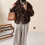 2025 friendly mink solid color lapel horn buckle high-end imitation beard wool coat ferret fox fur coat female autumn and winter