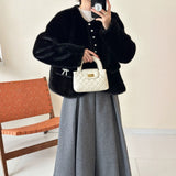 2025 friendly mink round neck high-end single-breasted short pocket imitation mink coat ferret jacket warm autumn and winter women