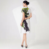 2025 Retro dress women's summer high-end feeling covers the stomach, loose printing temperament elegant medium and long pleated skirt Popular style
