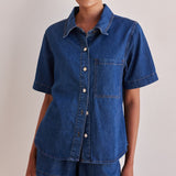 2025 Casual wind  summer new New Popular trade washed retro solid color short-sleeved shirt shorts denim suit women