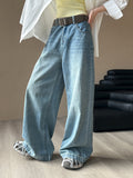 2025  spring new Korean version loose and thin drape casual mopping denim straight wide-leg pants 6398