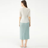 Miyake summer new Korean version simple basic solid color round neck pleated t-shirt slim and thin bottoming shirt top