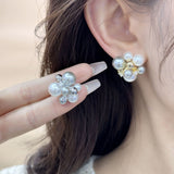 2025 retro pearl flower ball earrings women's s925 silver needle light luxury temperament high sense fashion personality versatile earrings